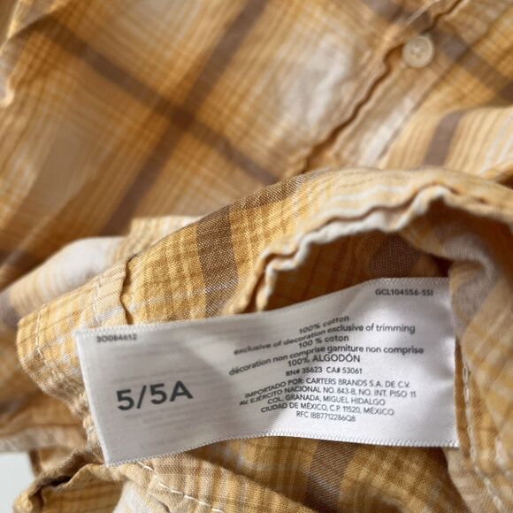 OshKosh B'gosh Boys Button Up Shirt Plaid Yellow Brown Blue 100% Cotton- Size 5 - Picture 4 of 5